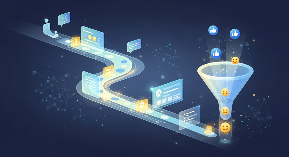 Abstract illustration of a seamless digital onboarding process, with data flowing smoothly and a funnel showing minimal drop-offs. Incorporate elements of clean data, user satisfaction, and digital interfaces. Bright, optimistic colors.